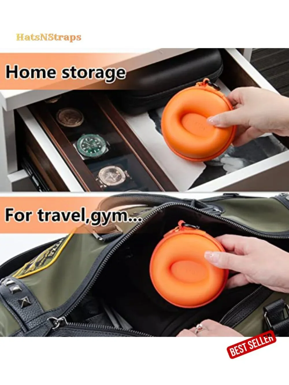 Portable Single Watch Travel Case Organizer - Crushproof PU Leather & EVA Hard